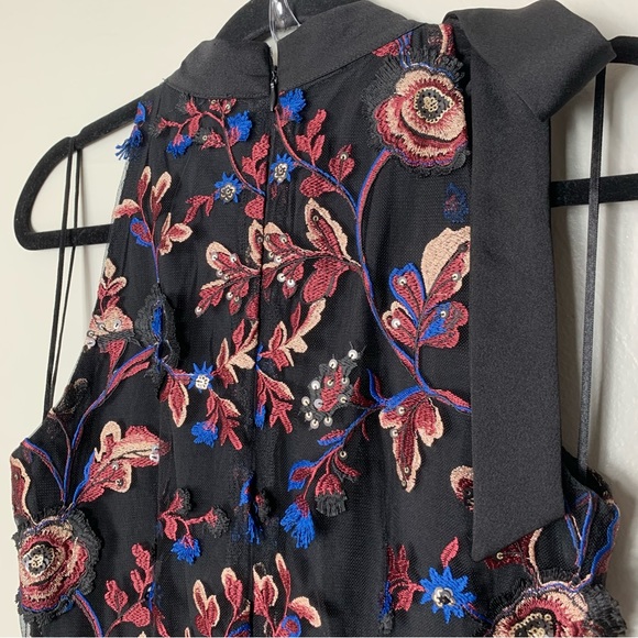 Sam Edelman | Tie Halter Neck Zipper Back Embroidered Floral Mesh Dress | Size 2 - Picture 9 of 10